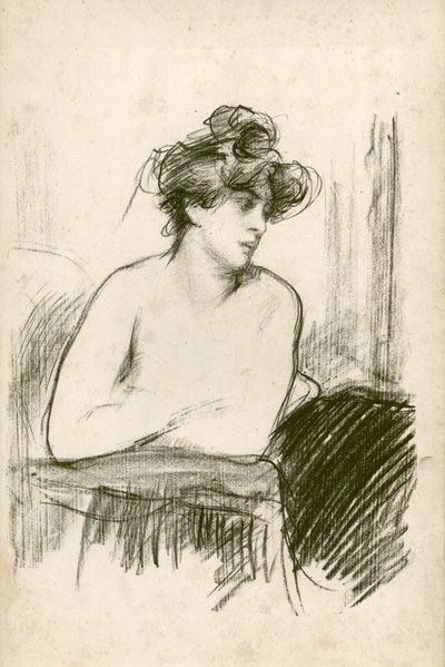 Seated Nude with her arms crossed by Albert de Belleroche